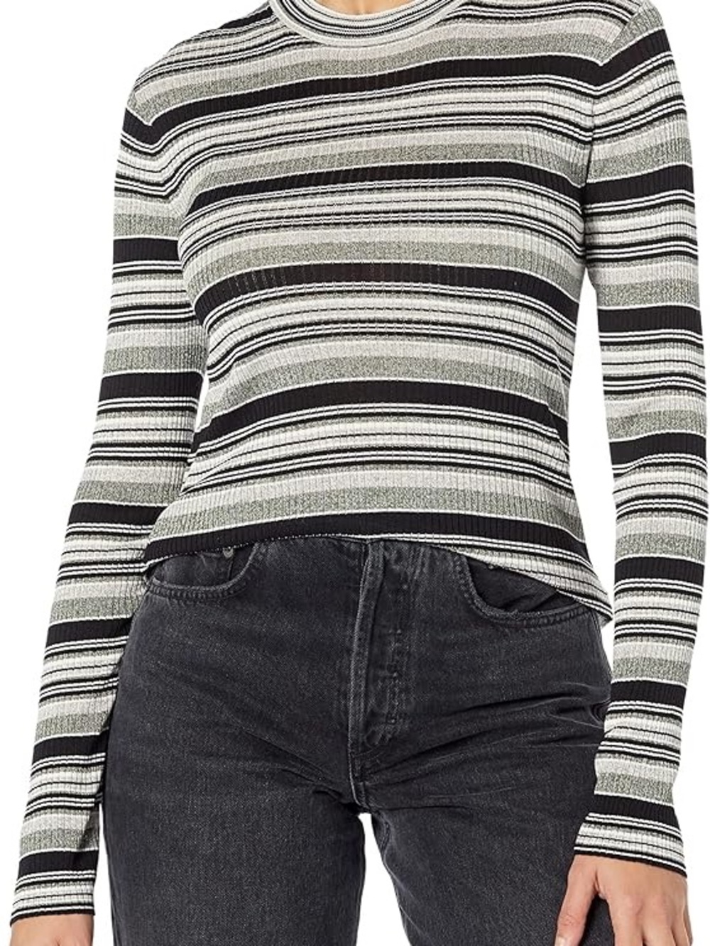 Theory Striped Rib-Knit Long-Sleeve Top - Picture 6 of 6